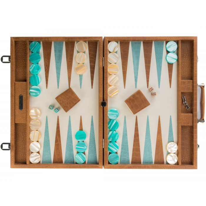 Exclusive backgammon set "Alain" made of leather, beige
